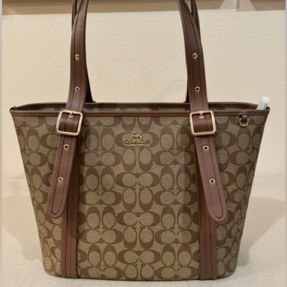COACH Signature Canvas/Leather ASHTON TOTE Shoulder Bag KHAKI/SADDLE. NWT